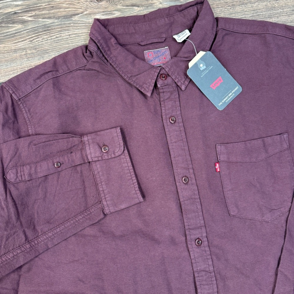 Levi's Mens Size XXL Sunset One Pocket Shirt‎ Plum Burgundy Garment Dyed New